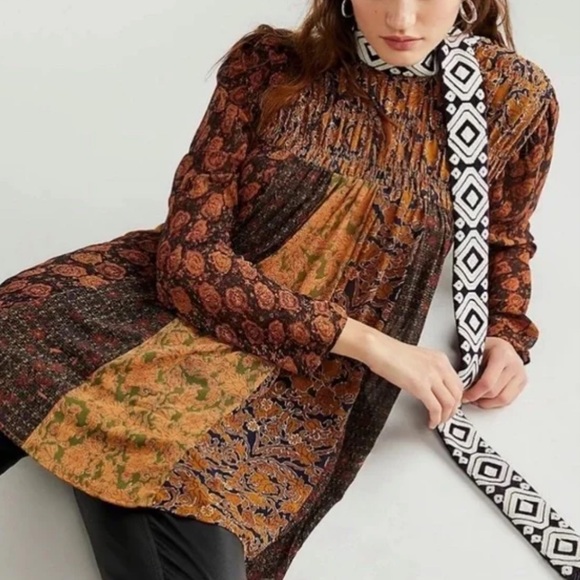 Free People Merrie Mixed Print Boho Style Tunic Top Size Small - Picture 6 of 14